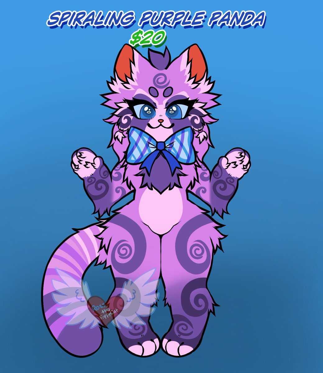 Spiraling Purple Panda ADOPT

💲2️⃣0️⃣- PayPal or Cashapp

🐼🍇🟣🪻💜💟

#furry #furryart #furryadopt #adoptable #sale
#open #furryadopts #furryadoptables #adopts

(Shares appreciated) 
(P2UBase by ServalSurf)

Their spirals draw you in, some unable to look away. Loves plaid.