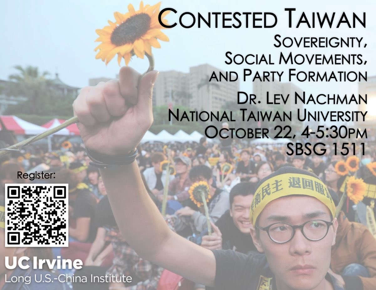 LongInstitute's tweet photo. 📣 Next week at UC Irvine Long US-China Institute
Join Dr. Lev Nachman @lnachman32 (NTU; UCI PoliSci PhD ’21) for:
Contested Taiwan: Sovereignty, Social Movements &amp; Party Formation
🗓️ Oct 22 | 4–5:30pm | SBSG 1511
👉 RSVP: https://t.co/mNpIVvr9cA
#Taiwan #USChina #UCI https://t.co/l4z2oCoptS