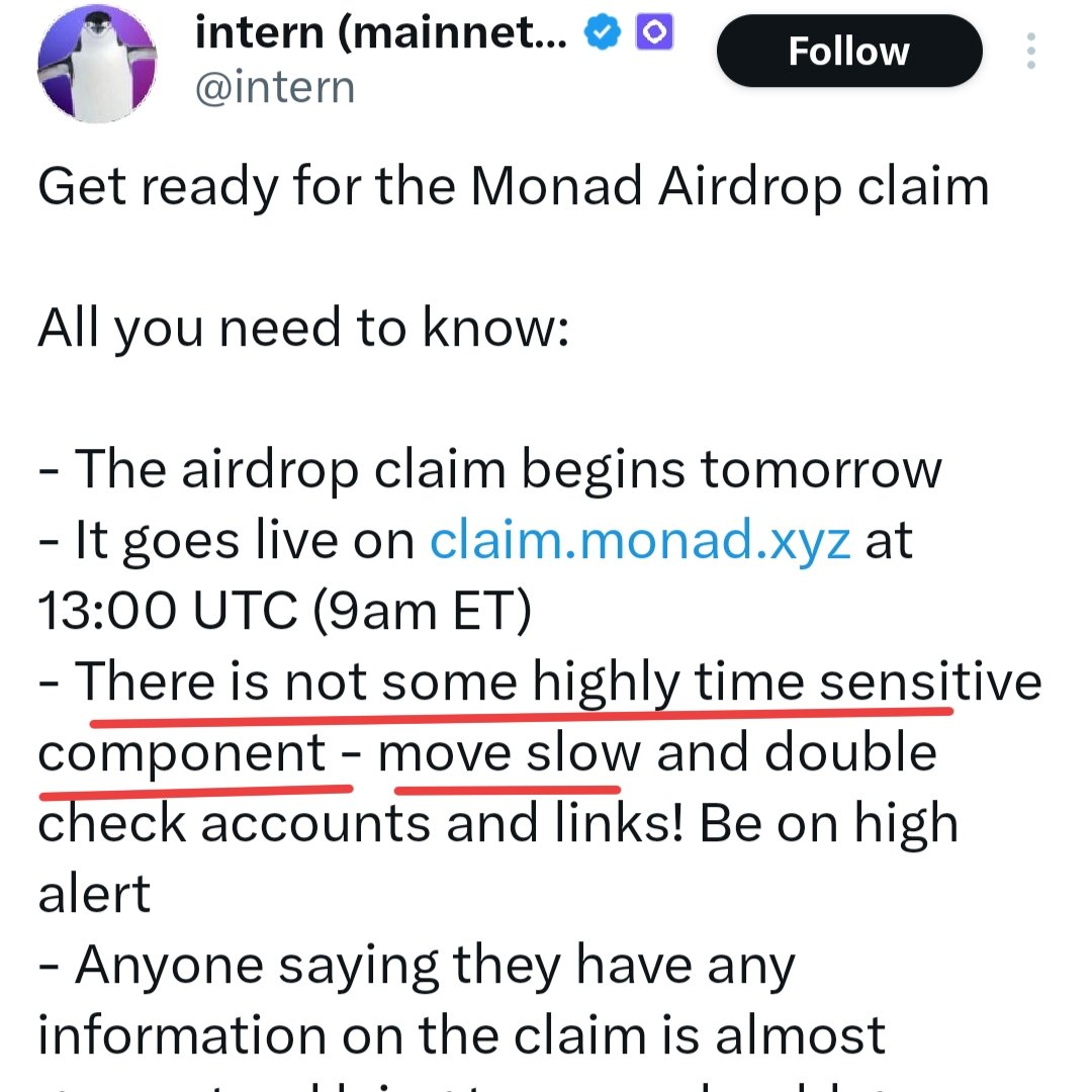 CryptoTeluguO's tweet photo. 💥 @monad claim portal open tomorrow 6:30PM IST

✅ @intern confirmed, it will not be a highly time sensitive
⏰U will have enough time
🚶Move slow
✅Check only official @monad
⚠️Be careful with phishing links

🤔It may be kind of Airdrop registration with time window
📅Actual aim might be later date
🪂May be we might connect waet & socials to check eligiblelity

💙Like
🔁RT