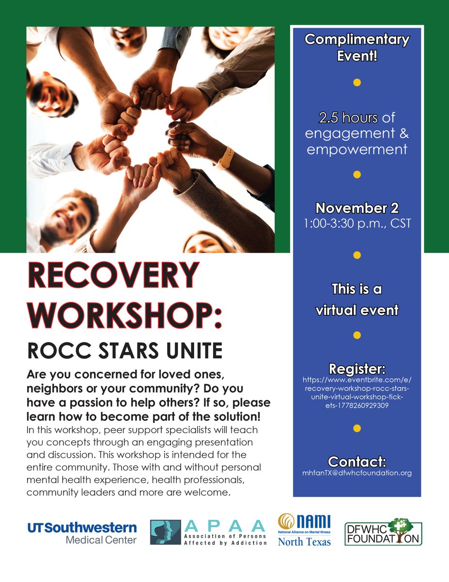 Virtual “Mental Health Recovery Workshop” set for Nov. 2! #addicationawareness #communityhealth #mentalhealth 
dfwhcfoundation.org/virtual-mental…