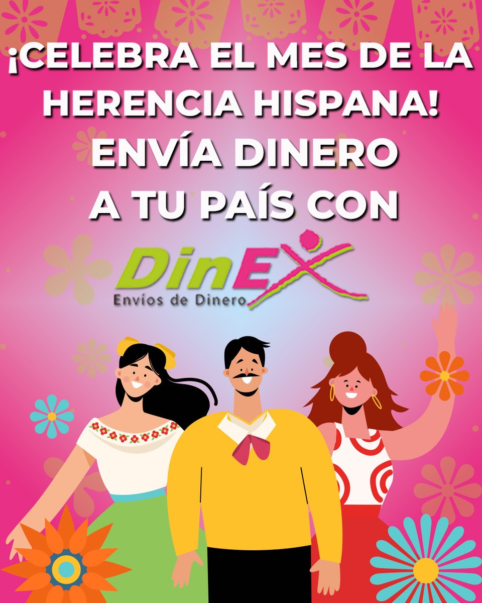 En #Dinex, sabemos lo importante que es para ti enviar dinero a tu País este #MesdelaHerenciaHispana.

Al enviar dinero con nosotros, tu envío:
- Está 100% garantizado
- Se reflejará en minutos
- Es fácil y seguro de realizar

Visita dinexenvios.com para más información