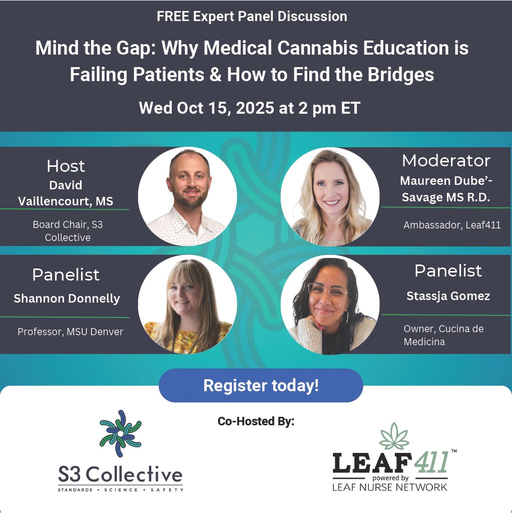 Leaf411org's tweet image. Join S3 Collective + LEAF411 on Wednesday for The Cannabis Knowledge Crisis - mailchi.mp/leaf411/s3-and…