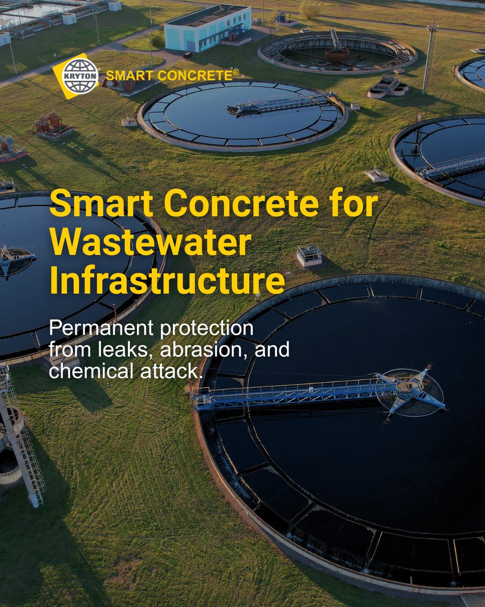 Wastewater infrastructure demands more than strength — it needs resilience.

Kryton’s Smart Concrete® solutions protect against:
✔ Constant moisture exposure
✔ Abrasive wear
✔ Microbial-induced corrosion (MIC)

Durability starts in the mix. hubs.ly/Q03N02600