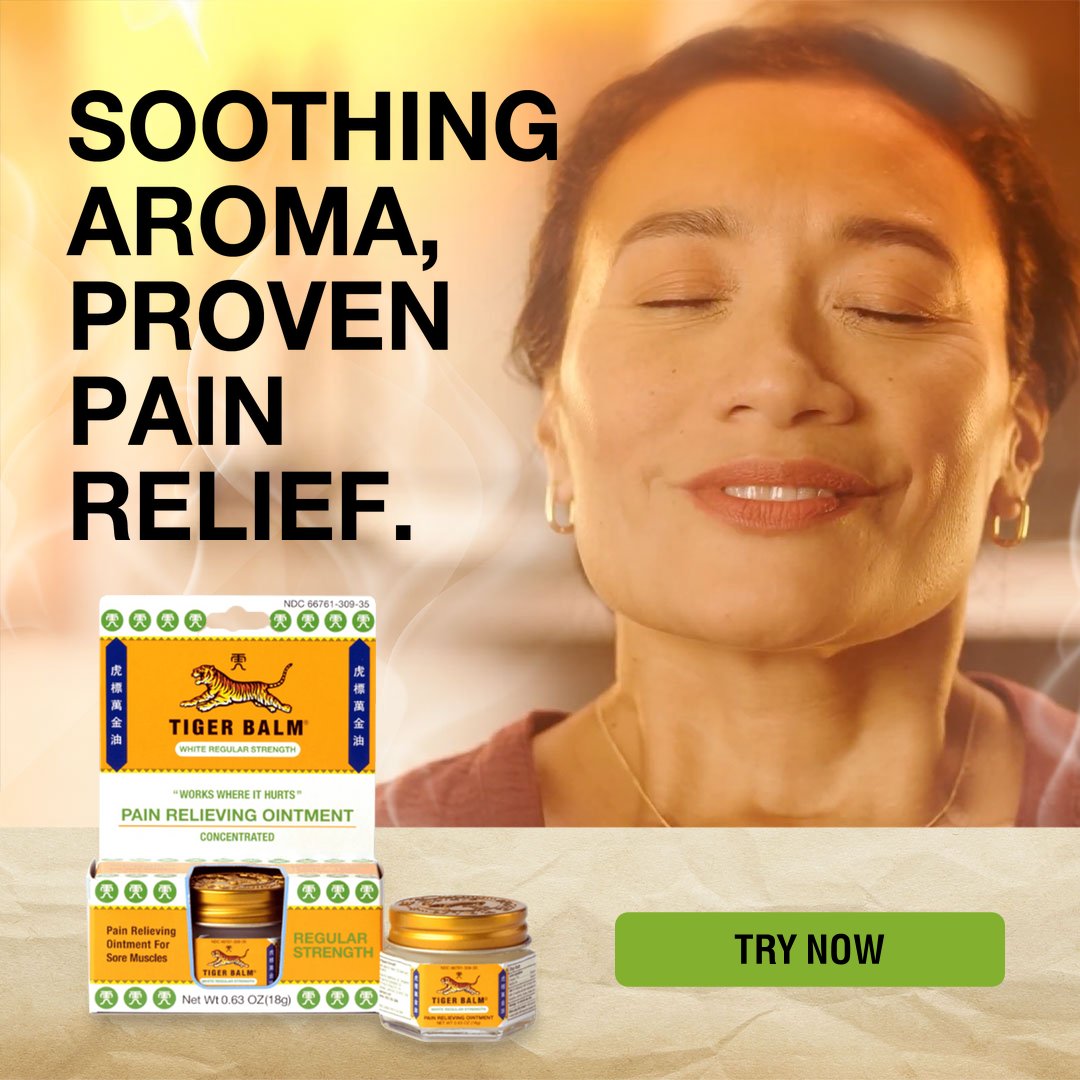 Tiger_Balm_US's tweet image. Breathe in the soothing aroma 🌿✨ Find everyday relief with Tiger Balm Regular Strength!

#Tiger Balm #WorksWhereItHurts #TigerBalmRegularStrength #SoothingAroma #ProvenPainRelief