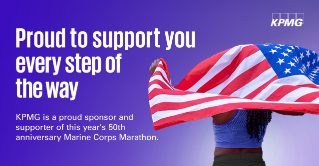 jamasley's tweet photo. Honoring service through sport. KPMG is proud to sponsor the 50th Marine Corps Marathon and support runners at Water Points 10 &amp; 11. Let’s go, #MCM50 #BetterTogether https://t.co/faulNUvaST