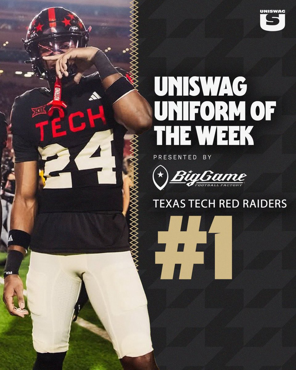 UNISWAG Week 7 Uniform of the Week Countdown presented by <a href="/BigGameUSA/">Big Game USA</a> 

#1 <a href="/TexasTechFB/">Texas Tech Football</a> 

#uniswag