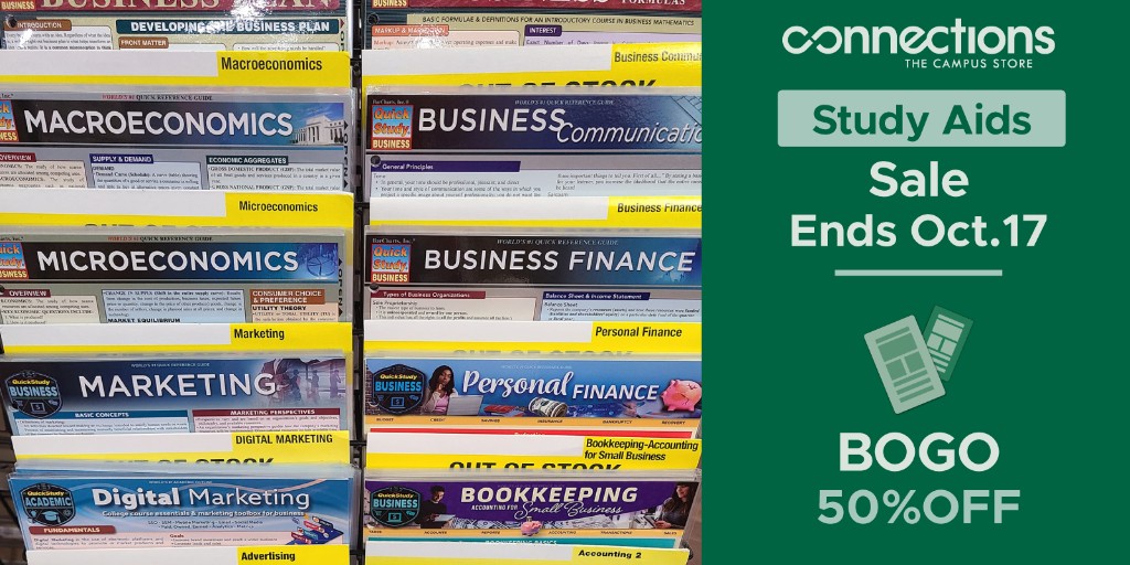 ACCampusService's tweet image. Last week to buy one get one 50% off study aids! 📚✍️

Study aids help to provide key charts, graphs, diagrams, and key terms related to your courses! 📈

📖Don’t miss out! 

🔗 Click the link to check some out!
bit.ly/3scSSVe

#AlgonquinCollege #StudyAids #MidtermSeason