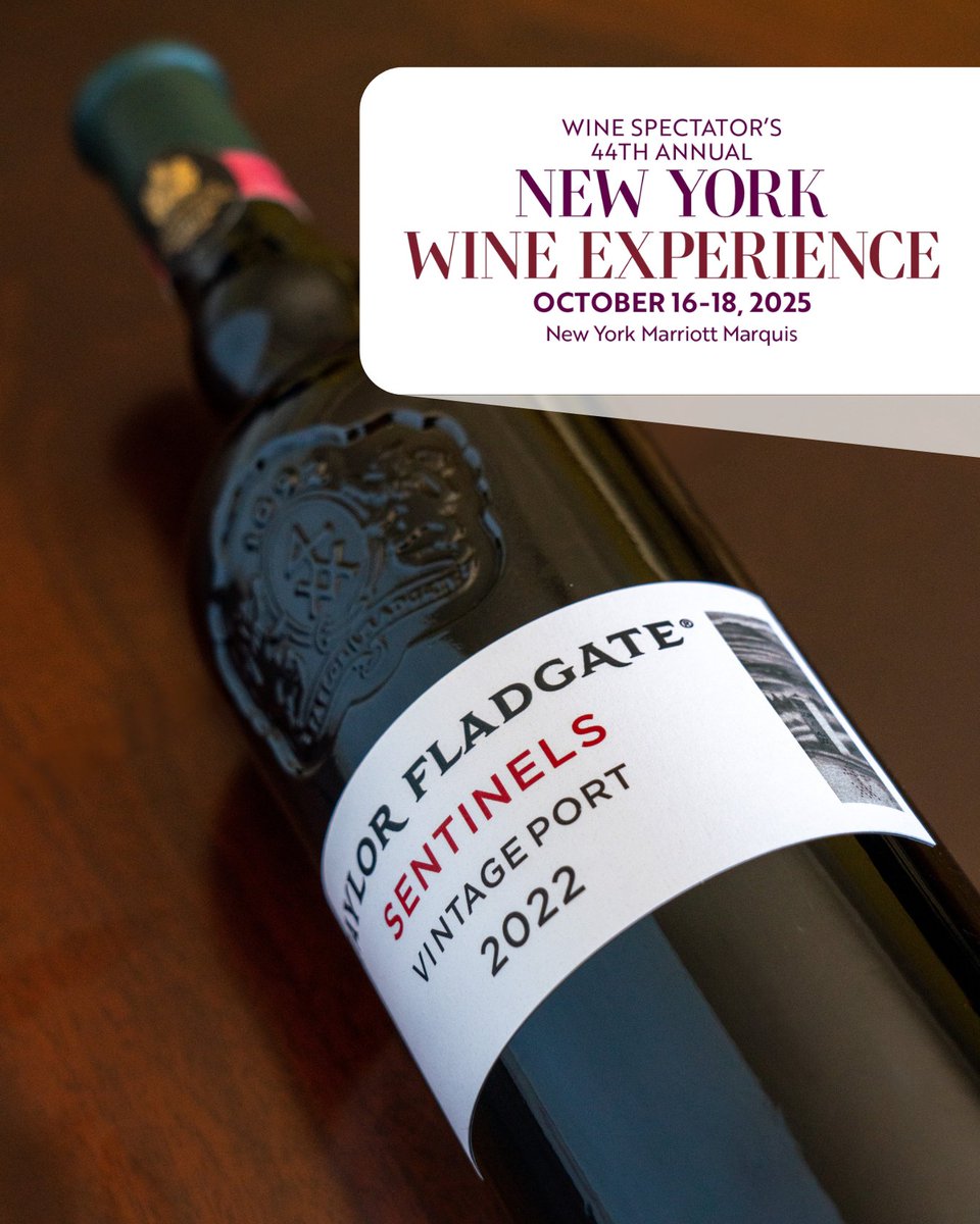TaylorsPortWine's tweet photo. Taylor Fladgate will participate in @WineSpectator's 44th Annual New York Wine Experience.
Attendees will have the opportunity to taste the Taylor Fladgate Vintage Port Sentinels 2022 - a unique blend drawn from our historic estates in the Pinhão Valley.
#TaylorFladgate https://t.co/iMyQPIJlPY