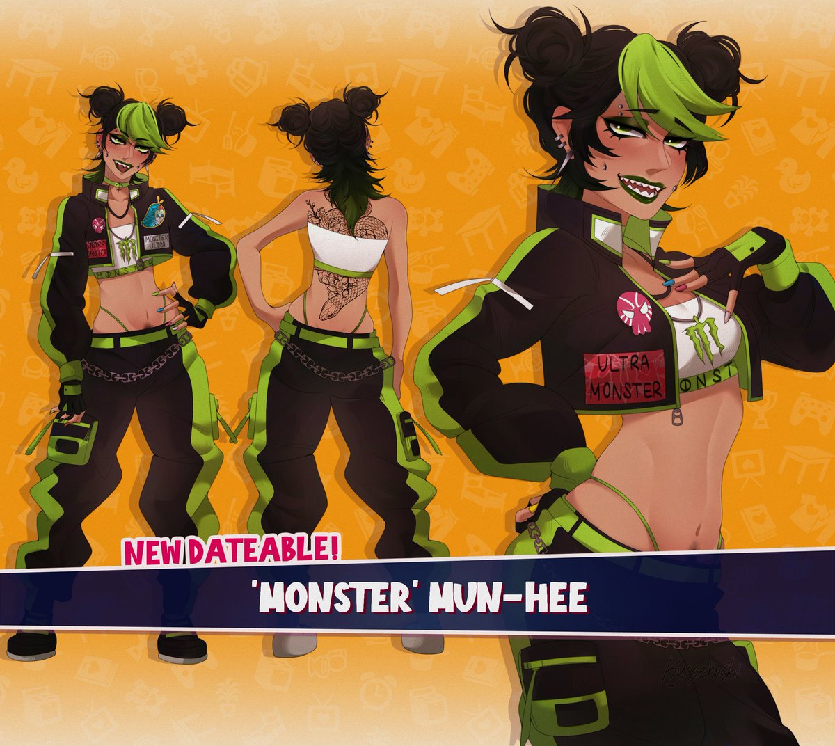 M0NSTERMUN's tweet image. ㅤㅤ❝ 𝘞𝘩𝘢𝘵 𝘢 𝘴𝘰𝘳𝘦 𝘭𝘰𝘴𝘦𝘳. ❞ 

The notorious number one racer of South Korea who has a mean win streak and an even meaner personality: &apos;MONSTER&apos; Mun-Hee, the Monster Energy drink! She runs hot like a revved-up engine—careful, she bites!

#dateeverythingoc