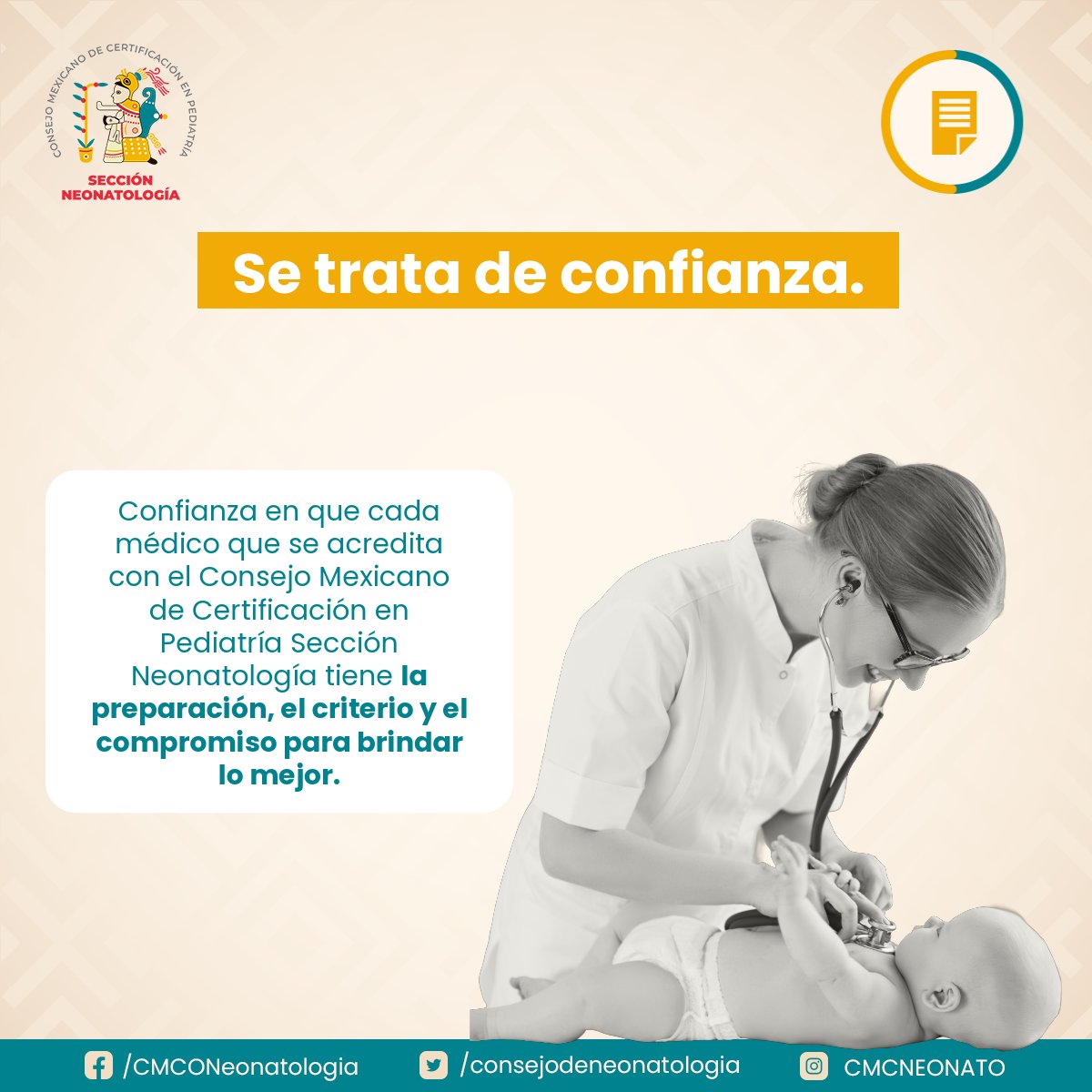 Se trata de confianza.
👩‍⚕️👨‍⚕️ Confianza en que cada médico que se acredita con el Consejo Mexicano de Certificación en Pediatría Sección Neonatología tiene la preparación, el criterio y el compromiso para brindar lo mejor.