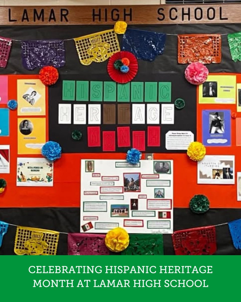 codepted's tweet image. Students at Lamar High School in @lamarschools have been presenting on the rich history, traditions, and contributions of the Hispanic community. Check out this display showing off their hard work and all they learned this month.