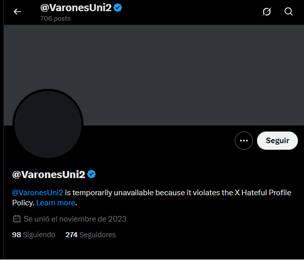 El dueño de la cuenta tiene que matar a dos mujeres para que esta mierda a cargo de Elon Musk suspenda la cuenta por "hateful speech"