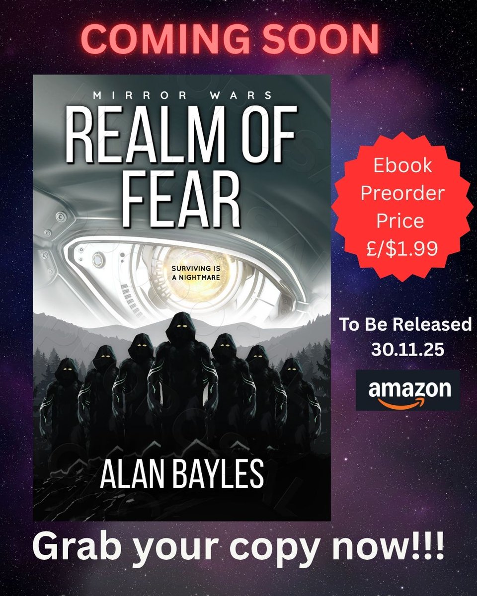 #ComingSoon #BooksWorthReading #MirrorWars
Realm of Fear - The penultimate chapter In the Mirror Wars Saga - arriving on 30/11/25 - #preorder your copy now!  

Link: mybook.to/RealmofFear

Trapped in an unfamiliar and perilous parallel world, Dave Barnes faces an impossible