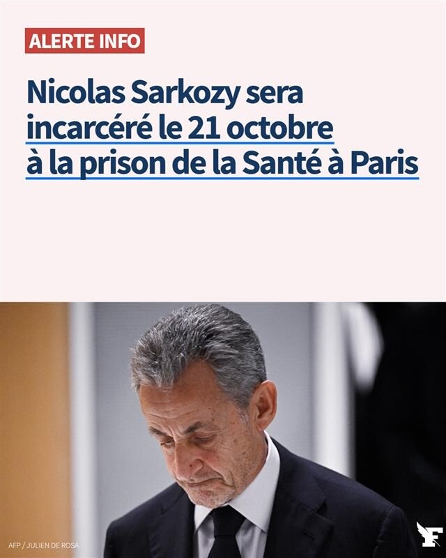 Le_Figaro's tweet photo. EN DIRECT - Nicolas Sarkozy était convoqué au parquet national financier pour connaître les modalités de son incarcération après sa condamnation à cinq ans de prison ferme dans l’affaire libyenne. →https://t.co/Dlfyxs8Egi https://t.co/ktEamCn34Y