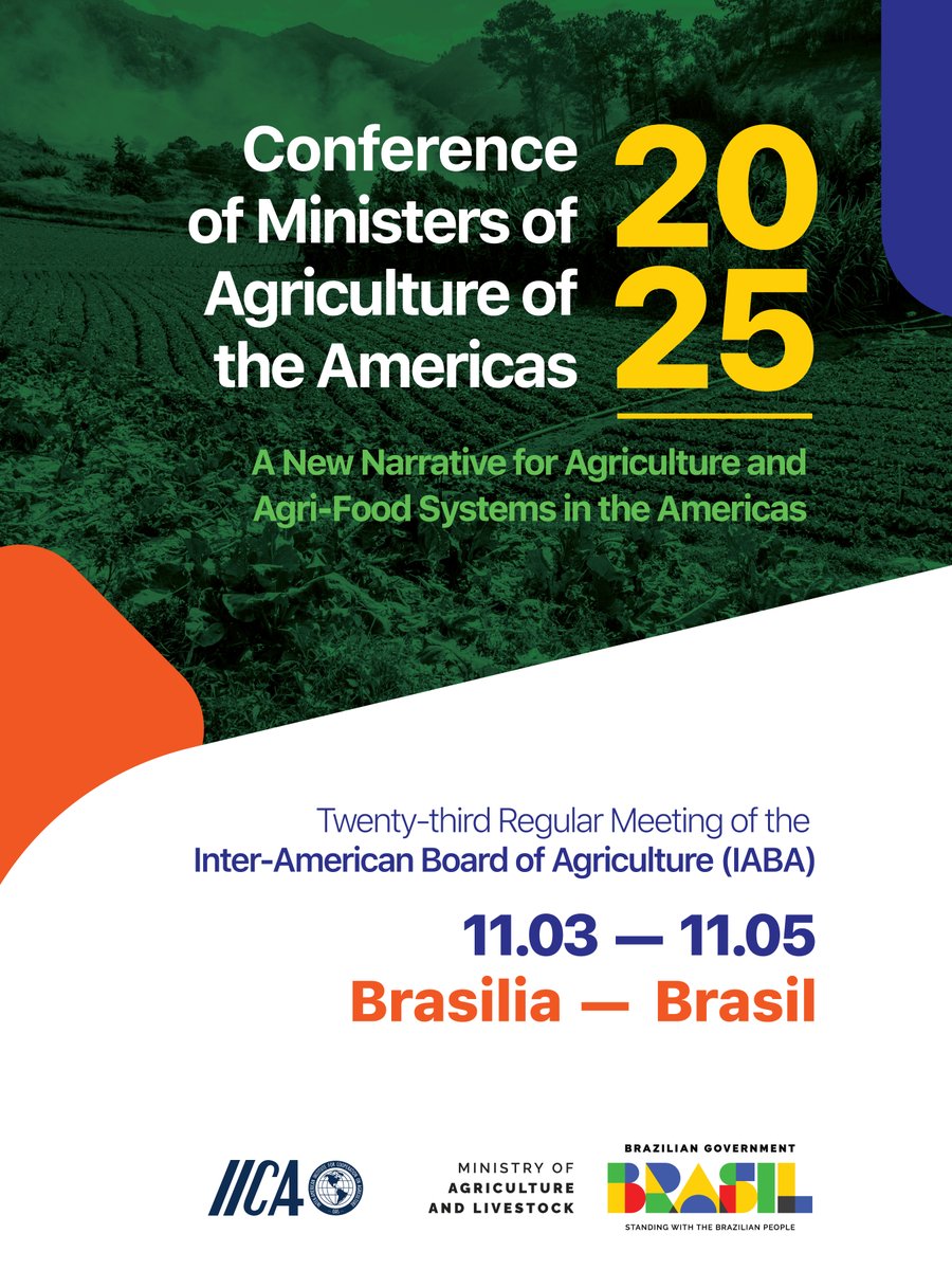 Brazil will host the Conference of Ministers of Agriculture of the Americas 2025, which will feature discussions that are critical to the future of agriculture in the hemisphere.
👉📰: iica.int/en/press/news/…