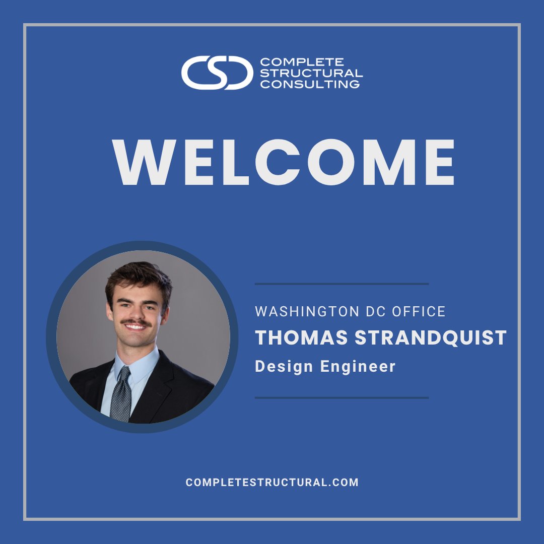 CompStructural's tweet image. Please join us in welcoming Thomas to the CSC team!

Thomas is a graduate of the University of Maryland, College Park, where he earned his Bachelor of Science in Mechanical Engineering. He brings with him his expertise in structural analysis and finite element modeling.