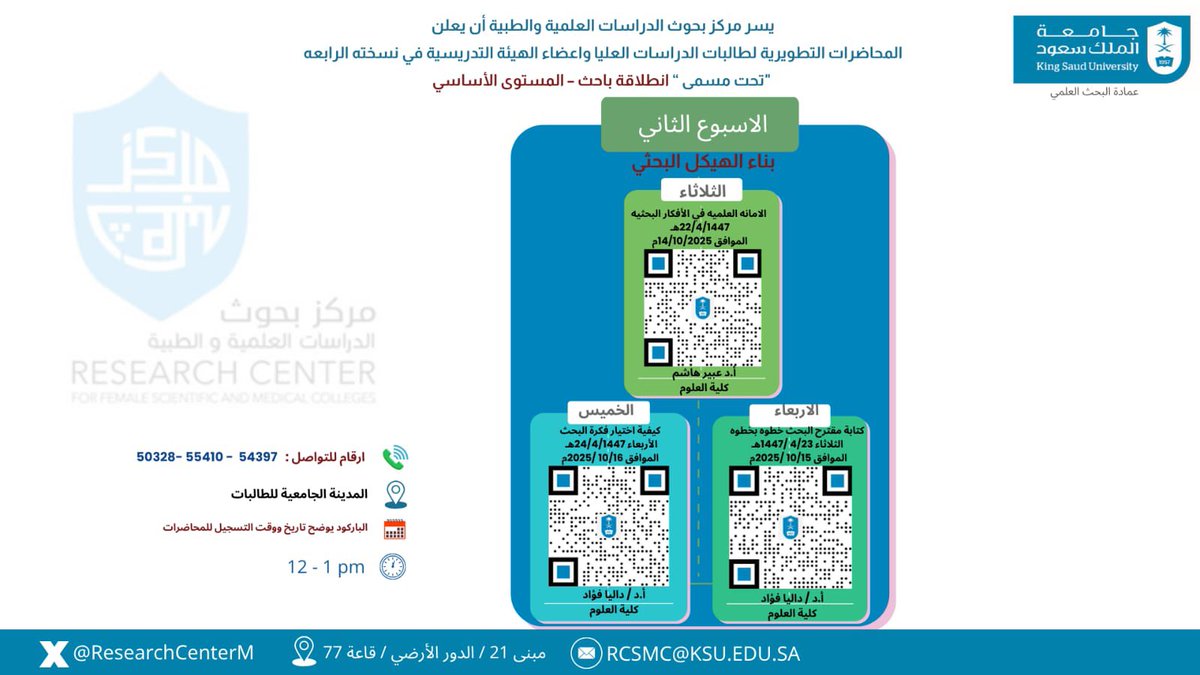 ننتظركم غدًا 🌿

في المحاضرة السادسة من محاضرات برنامج انطلاقة باحث – المستوى الأساسي 

بعنوان “الأمانة العلمية في الأفكار البحثية”
تُقدّمها سعادة الدكتورة عبير هاشم 

📍رابط التسجيل ksu.sa/kvCGe
#انطلاقة_باحث #مركز_بحوث_الدراسات_العلمية
<a href="/DSResearch_KSU/">عمادة البحث العلمي</a> <a href="/KSU_FC/">المدينة الجامعية للطالبات</a>