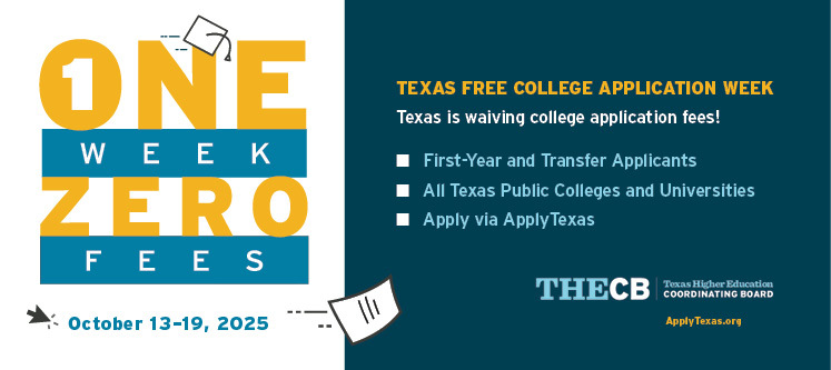🔔 Did you know that Oct. 13-19 is FREE College Application Week in Texas?

Thanks to a new law from the 89th #txlege, all Texas public colleges and universities will waive application fees for Texas residents applying to undergraduate programs.

Learn more: