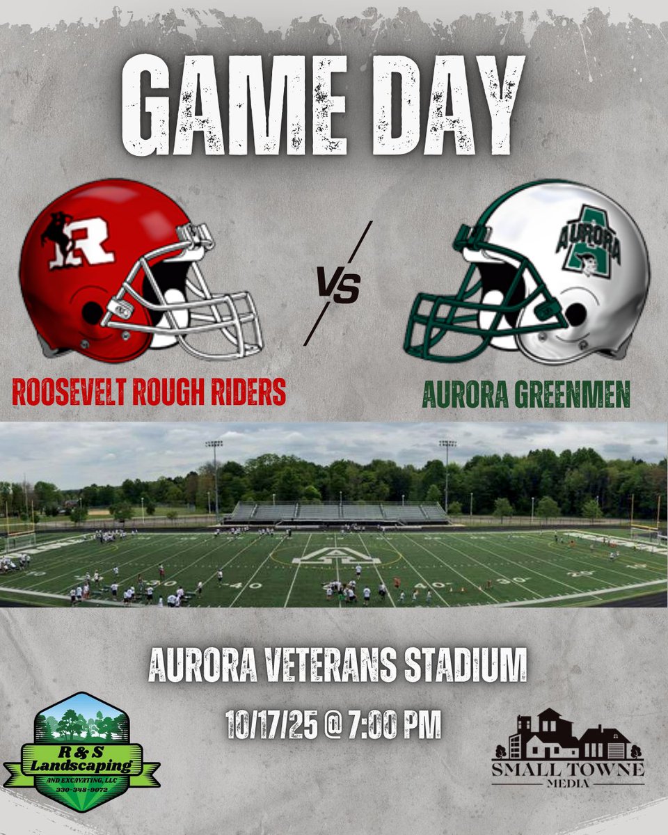 For Week 9 of Friday Night Lights I'll be heading out to Aurora Veterans Stadium as the Greenmen host the Roosevelt Rough Riders! Brought to you by R&amp;S Landscaping &amp; Excavating!
<a href="/rriderathletics/">Roosevelt Athletics</a> <a href="/RoughRidersKENT/">Rough Riders All Sports Boosters (RRASB)</a> <a href="/auroraathletics/">Aurora Athletics</a> <a href="/GreenmenFB/">Greenmen Football</a> <a href="/SmallTowneMedia/">Small Towne Media</a>