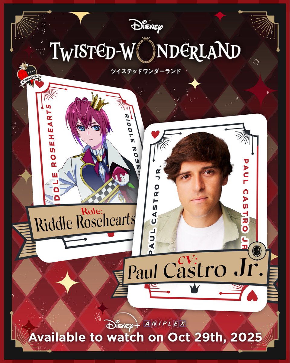 PaulCastroJr's tweet image. I voice ♥️ Riddle Rosehearts ♥️ in Disney’s Twisted Wonderland 🌹
I’m beyond excited to join the cast as the Housewarden of Heartslabyul Dorm in this WONDRUS show premiering Oct 29th on @DisneyPlus and @hulu
The biggest thanks imaginable to everyone who let me play in this…