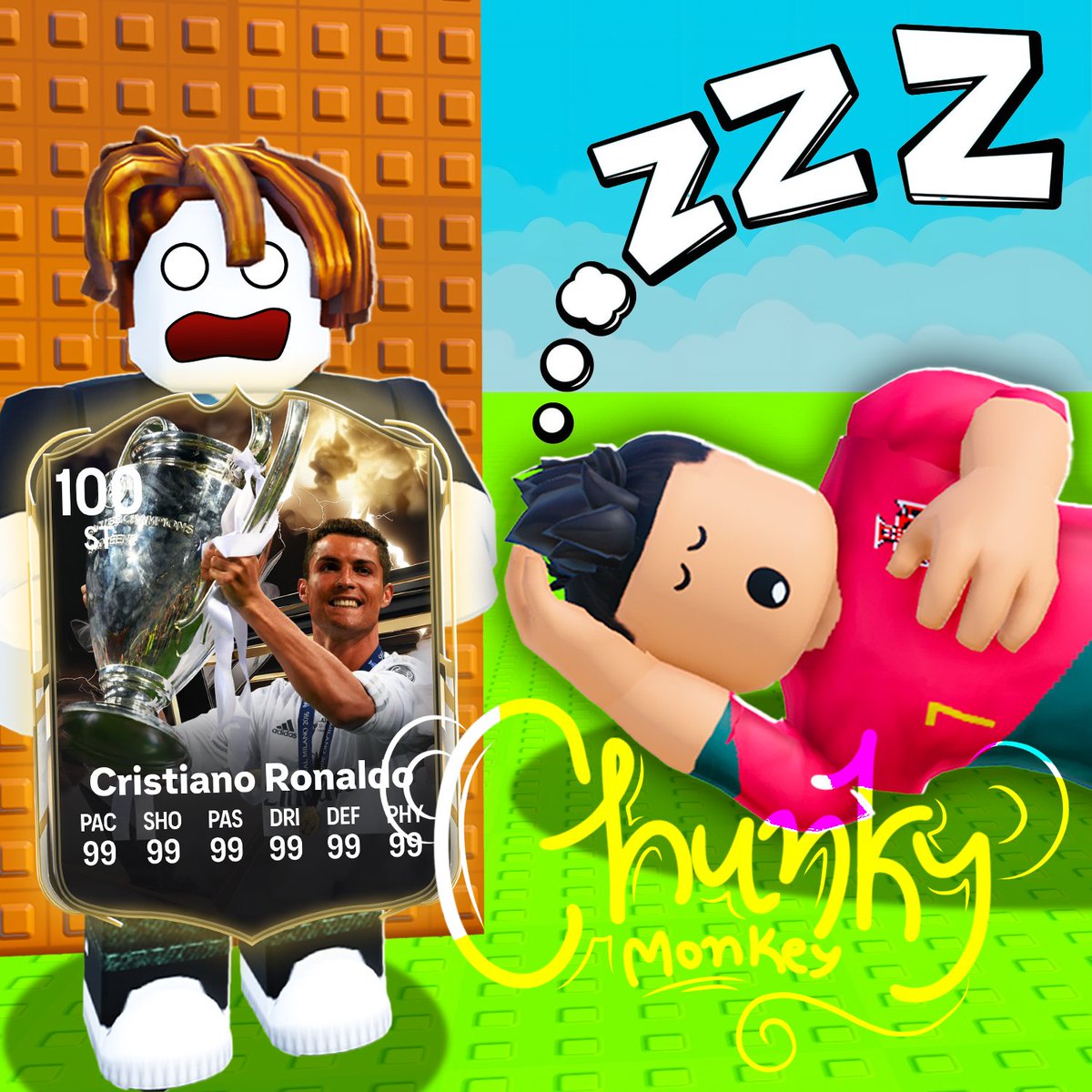 ChunkymonkeyGFX's tweet image. high QPTR thumbnail and rescale for "Don't Wake The Soccer Cards!"
likes and retweets are very much appreciated
hit me up if you're interested "Monkeyrdh" on discord #roblox #robloxGFX #RobloxDev #robloxart