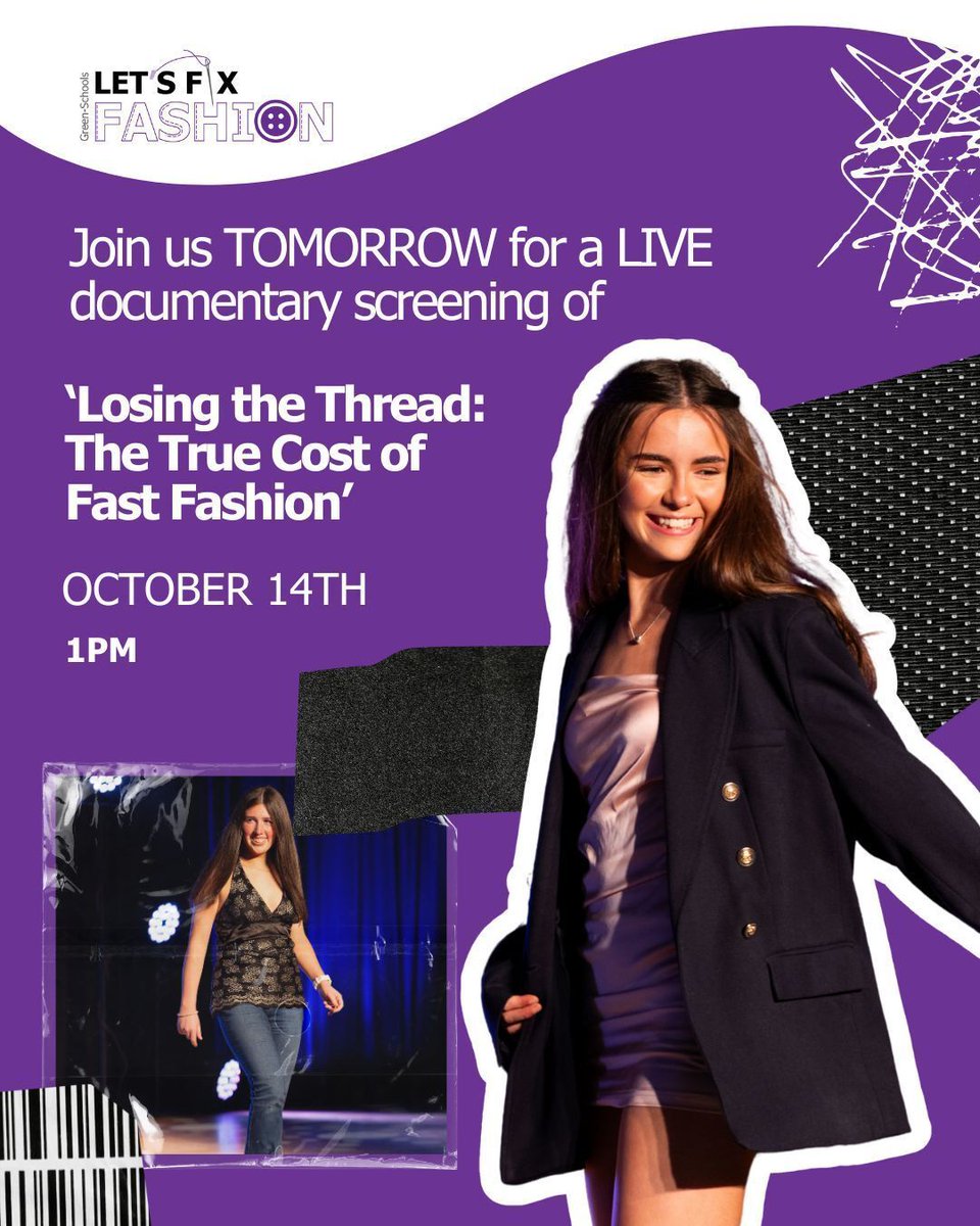 GreenSchoolsIre's tweet image. Last chance to register for our #LetsFixFashion launch tomorrow - a live documentary screening of Lost the Thread: The True Cost of Fast Fashion at 1pm. 
Head to greenschoolsireland.org/the-programme/…  to check your eligibility and register. 
#fastfashion #closetheloop