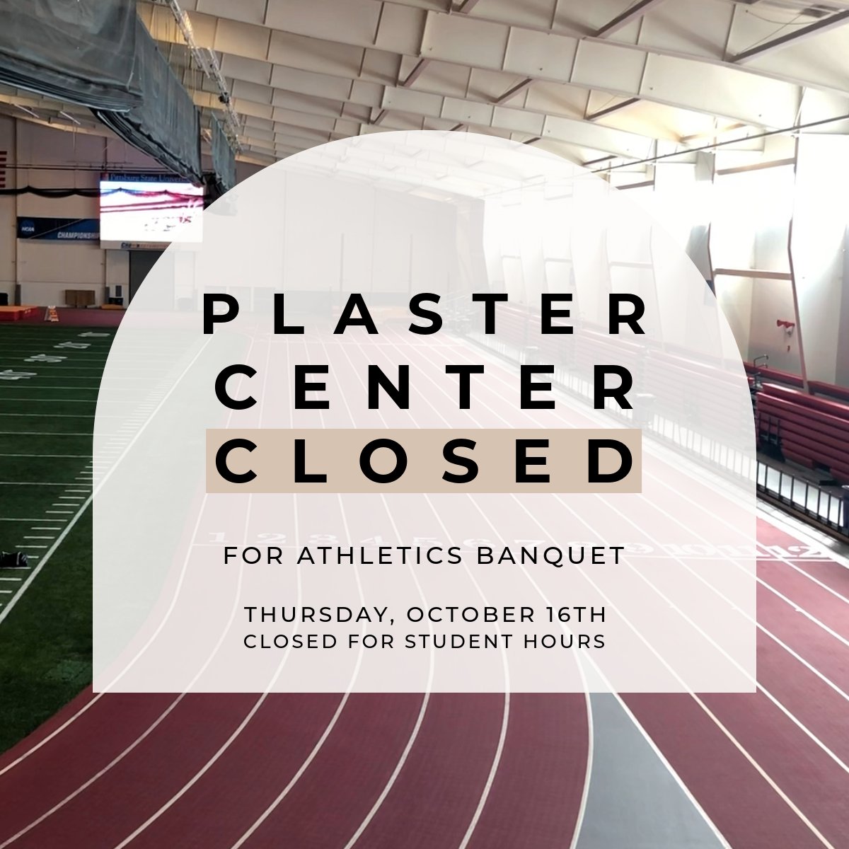 PSU_CampusRec's tweet image. 🚨PLASTER CENTER CLOSED🚨 The Plaster Center will be closed today for student/club hours for an Athletic Banquet.

#campusrec #campuslife #pittstaterec #OAGAAG #PSU