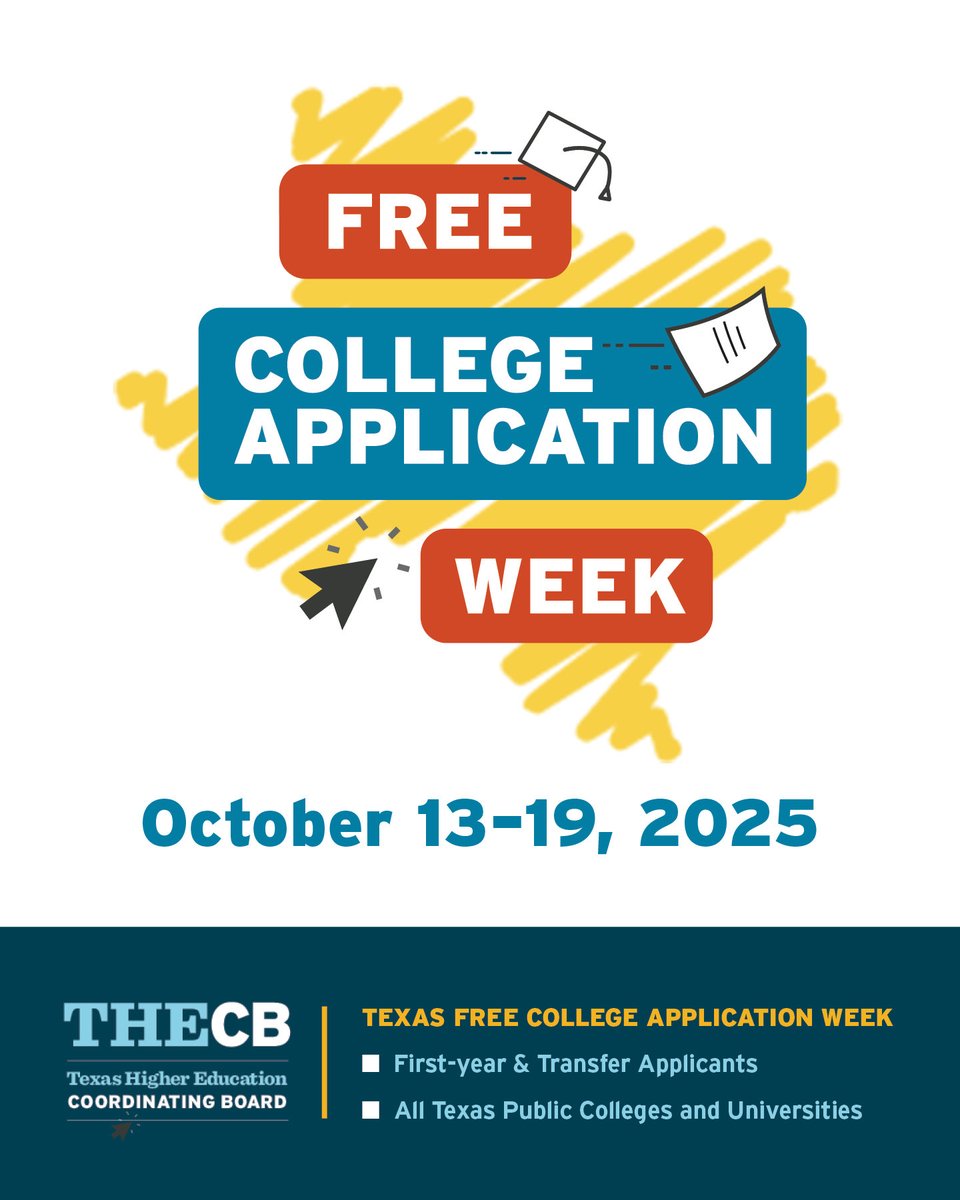Class of 2026!! ApplyTexas’ Free College App Week has started! 🎉 Apply to any Texas public college or university through the ApplyTexas application system without paying any application fees now through October 19! 💸 Take advantage of this valuable opportunity and take the next