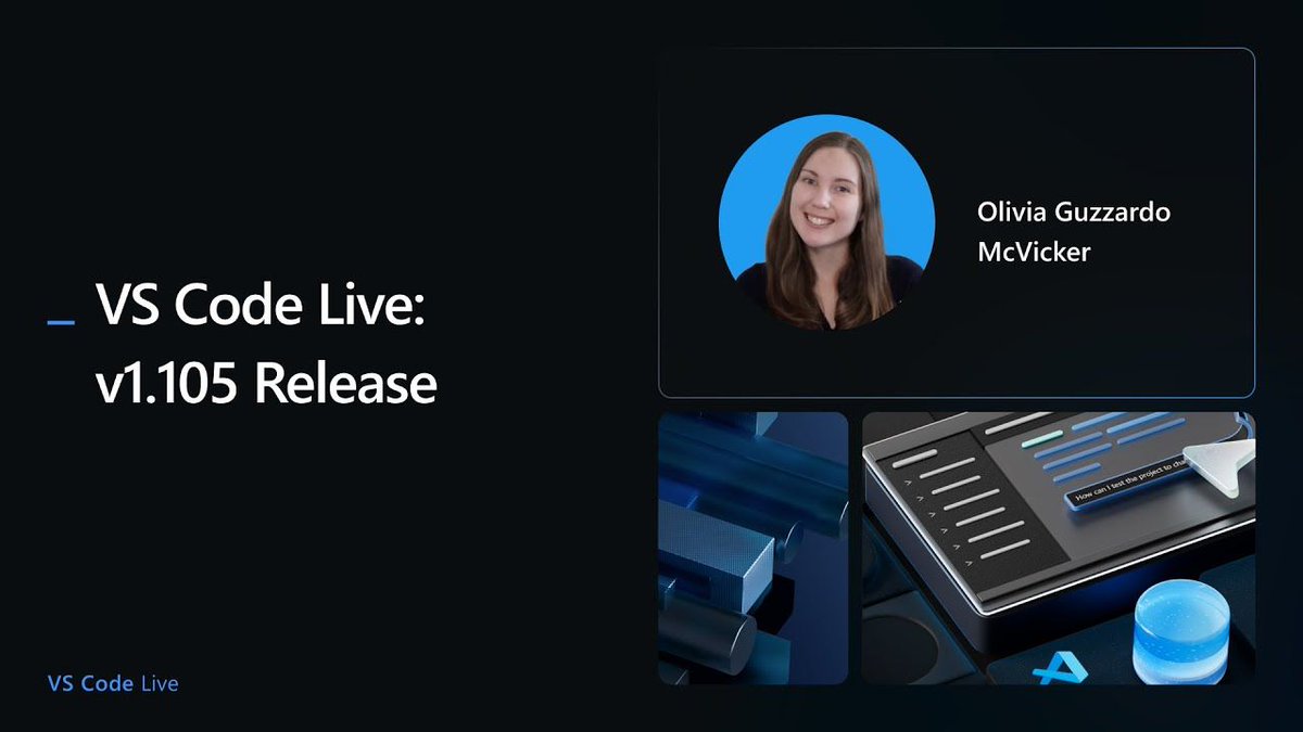 code's tweet image. 🚀 It's time for another release livestream! Join the VS Code team and friends as they dive into the latest features from the v1.105 release. 📅 Mark your calendars for Thursday, October 16 at 8 am PT and join us: youtube.com/watch?v=4Oscng…