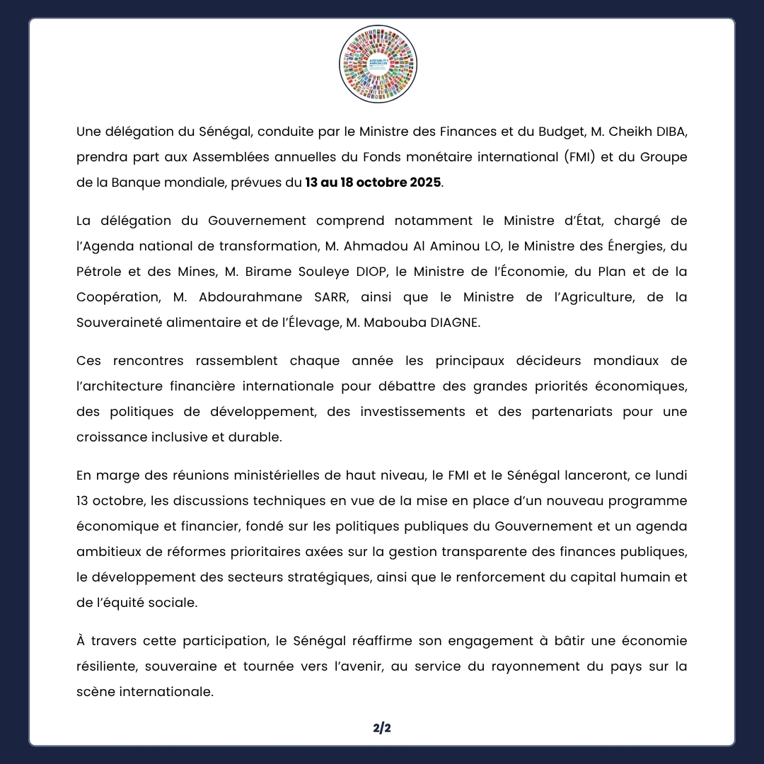 mfb_sn's tweet image. Le Sénégal aux Assemblées annuelles du FMI et de la Banque mondiale
#MFB #MinFinances #WBGMeetings