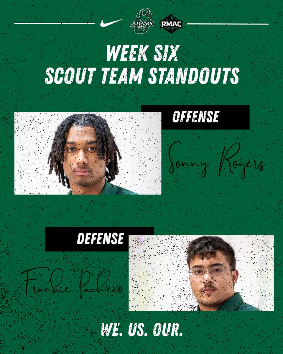 WE would like to recognize OUR weekly award winners who show what #WeUSOur means
#GoGrizz

<a href="/ASUGrizzlies/">Adams State Grizzlies</a>