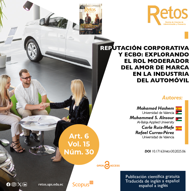 📚Art. 6: "#Reputacióncorporativa 🏢✨ y #eCBO 💬📱: explorando el rol moderador del amor de #marca en la #industria del #automóvil 🚗🔧".
✍️Autores: Mohamad Hashem, Muhammed S. Alnsour, Carla Ruiz-Mafe y Rafael Curras-Pérez.
🔗👉Artículo completo: doi.org/10.17163/ret.n…