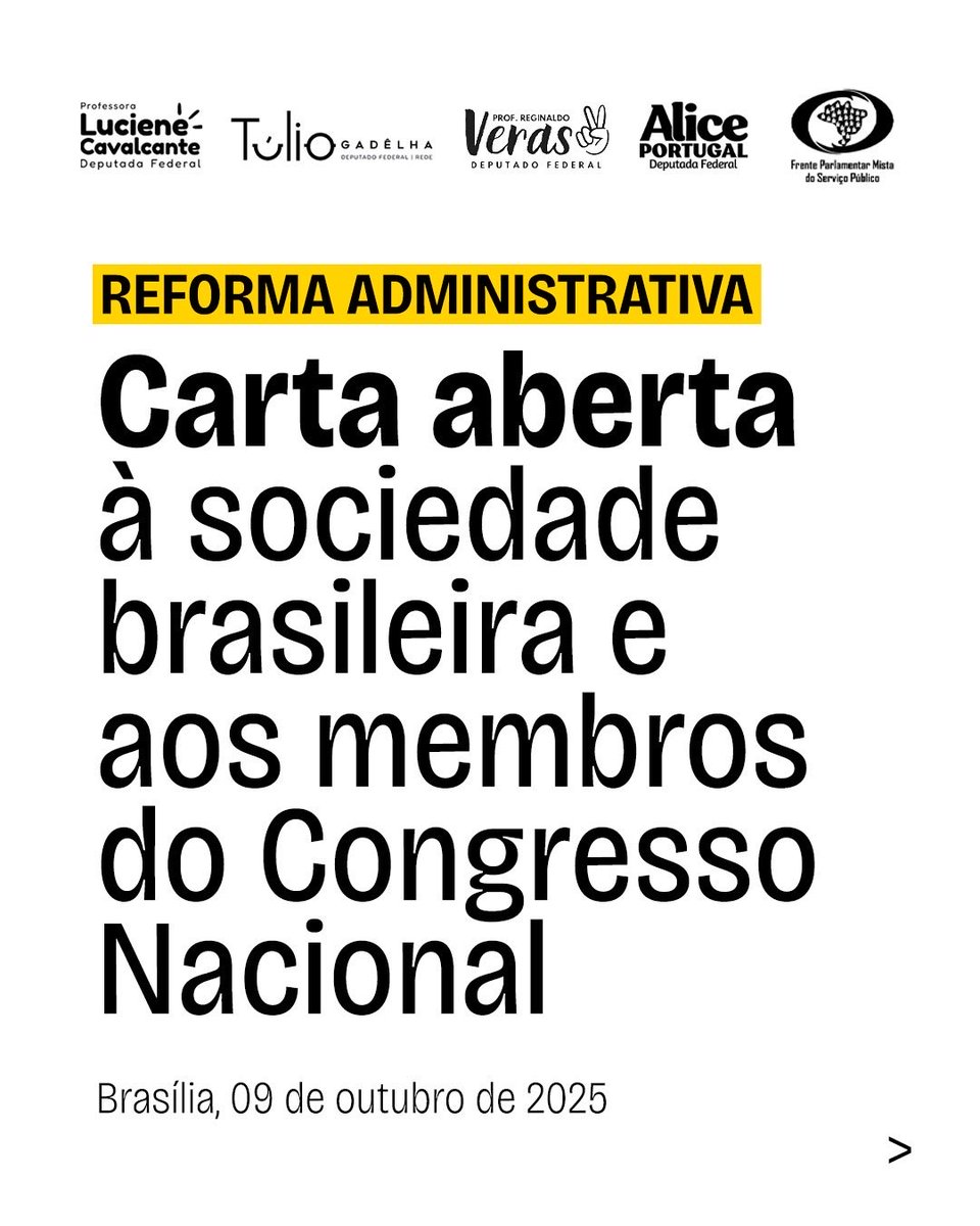 ⚠️ CARTA ABERTA SOBRE O TEXTO DA FARSA DA REFORMA ADMINISTRATIVA ⚠️
“O Estado Democrático de Direito não se faz com textos elaborados em gabinetes fechados, mas com debate público, amplo e republicano” #NaoaReformaAdministrativa 👩🏼‍🏫👇🏻