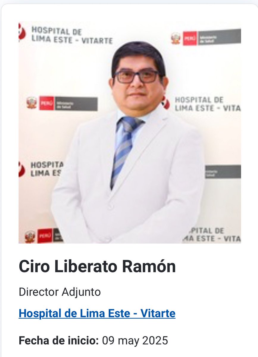 ▶️En el medio de la bronca por el botín que es el Ministerio de Salud, aparecen desde hace unas horas, dos nombres: Ciro Liberato, Dir. Hospital Este Vitarte y Edgard Siccha, Dir. Hospital de Essalud, Ate 1. 

El presupuesto 2025 para Salud es de 17.5 mil millones de lucas.