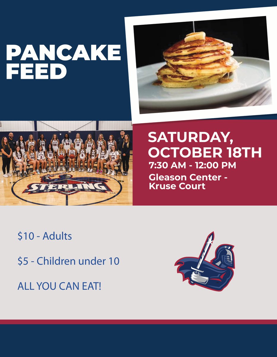 Join us this Saturday for our annual pancake feed!

To purchase tickets ahead of time, find one of our players. We hope to see you there!
