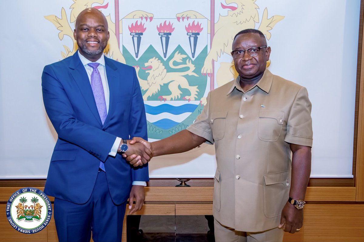 julius_maadabio's tweet photo. Today, I welcomed H. E Wamkele Mene, Secretary-General of the AfCFTA Secretariat, at State House before the Sierra Leone Regional AfCFTA Conference.
For Sierra Leone, AfCFTA is a strategic way to boost growth, diversify exports, and empower women, youth, and MSMEs to thrive across Africa.