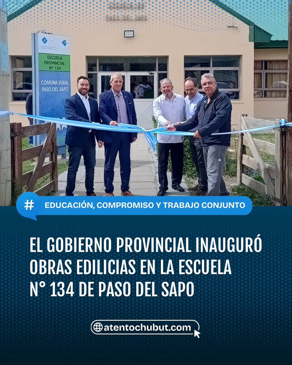 🏫 EL GOBIERNO DEL CHUBUT INAUGURÓ OBRAS EN LA ESCUELA N° 134 DE PASO DEL SAPO

El Ministerio de Educación del Chubut encabezó la inauguración de mejoras edilicias y nuevos espacios en la institución rural, en una jornada que contó con la participación de la comunidad,