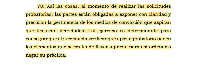 Las partes están obligadas a exponer con claridad y precisión la pertinencia de los medios de convicción que aspiran que les sean decretados. Enlace: (Canal de WhatsApp) whatsapp.com/channel/0029Vb…