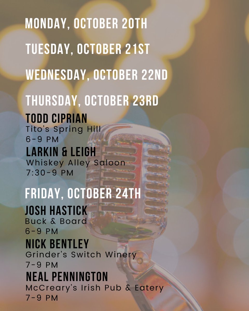 experiencemaury's tweet image. 🎶 Get ready for an amazing week of live music around Maury County! 🎤✨ 

Local businesses, don’t forget to submit your live music events for future listings—DM us or email cmoser@maurycounty-tn.gov! 🎸 

#LiveMusic #SupportLocalMusic #ExperienceMaury