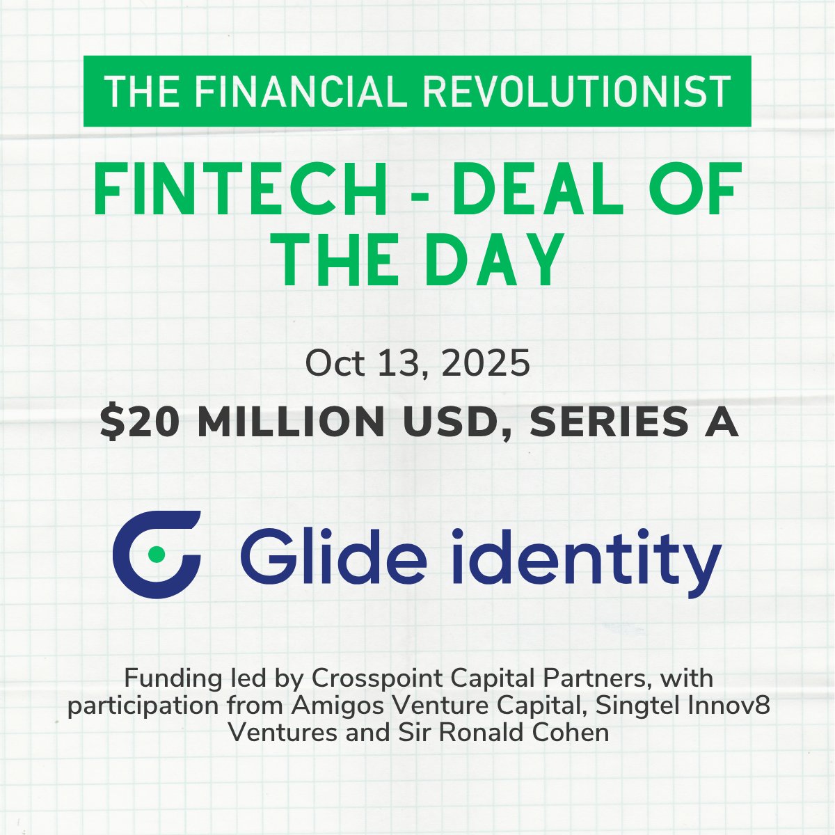 Today's #fintechdeal is for Glide Identity, an SF-based digital identity security company, raised $20 million in a Series A funding round. 🚀 

Subscribe to the FR for the latest on the top #fintech deal: thefr.com/subscribe 

#FintechDeals #FintechNews #Fintech