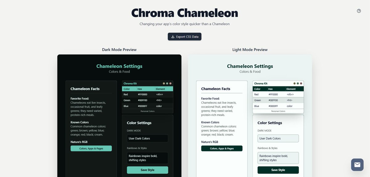 marcrossmann's tweet photo. Instantly preview and customize CSS color themes with Chroma Chameleon! A must-have tool for developers and designers. https://t.co/OpHw9tZFRz 
#DarkPreview,#LightPreview,#SemanticColors,#UIMockup,#VisualFeedback,#RapidPrototyping,#CSSVariables,#FrontendStyling,#LivePreview https://t.co/6ElWXTZagR