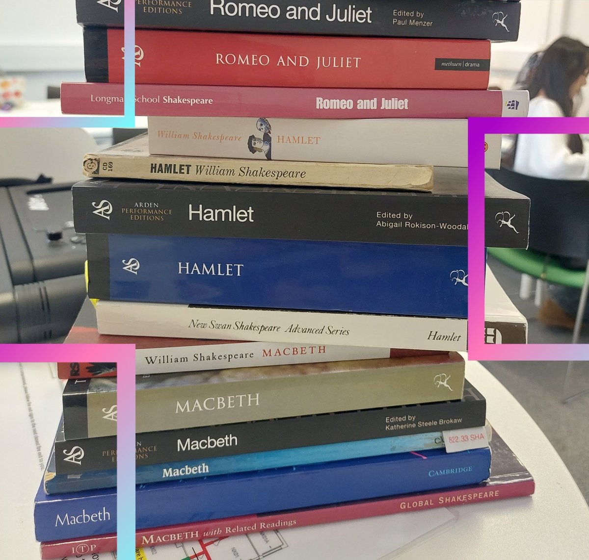 DrSarahOlive's tweet photo. In #RewritingShakespeare today, each table got to grips with several editions of the same Shakespeare play: features, similarities, differences, &amp; terminology to describe them. We're taking the Yoga with Adriene approach to choosing editions: #FWFG Find What Feels Good for you. https://t.co/1jAo6BqNK7