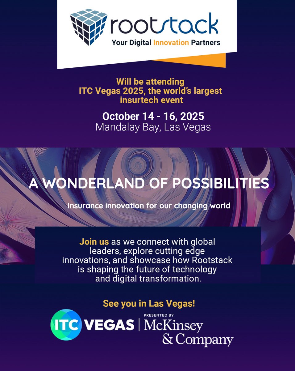 rootstack's tweet image. Rootstack is heading to ITC Vegas 2025!
Let’s connect at Mandalay Bay, October 14–16! 🤝
#ITCVegas #Insurtech