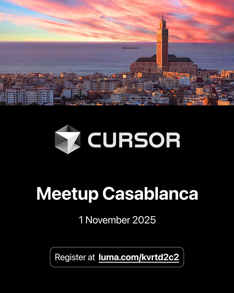oumayma_es_'s tweet image. 🥁🥁 Finally… THE FIRST @cursorcommunity MEETUP IN MOROCCO is LIVE 🇲🇦🥳
SUPER EXCITED to bring builders, devs, and creators together for talks, demos, and more 🥰
Sign up here: luma.com/kvrtd2c2
(Location will be shared very soon)