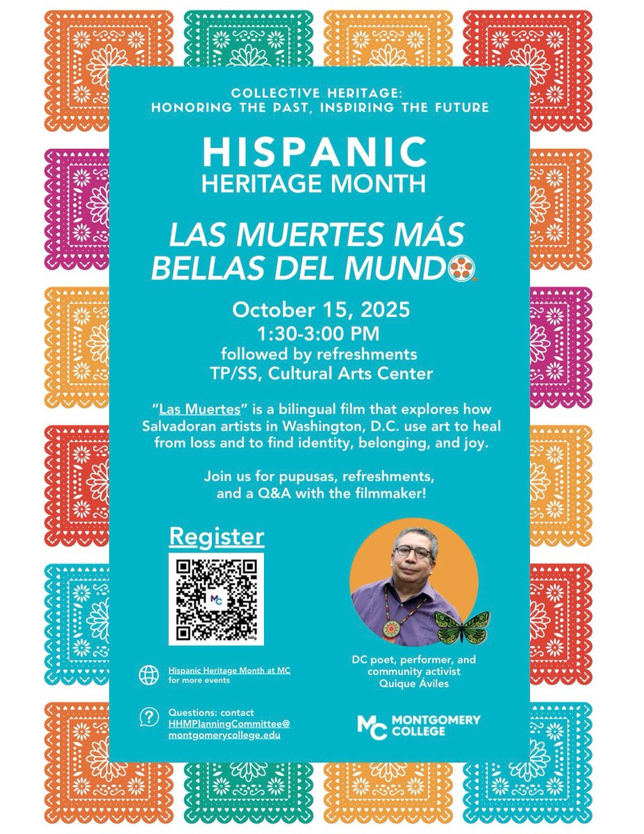 🎉 Don’t miss the Grand Finale of Hispanic Heritage Month!🎉
🎬 Las Muerte Más Bellas del Mundo 🎥
🎟 Register + free parking → bit.ly/46Xcz6z ⁦<a href="/montgomerycoll/">Montgomery College</a>⁩ ⁦<a href="/MCPSEspanol/">MCPS en Español</a>⁩ ⁦<a href="/MCPS/">MCPS</a>⁩