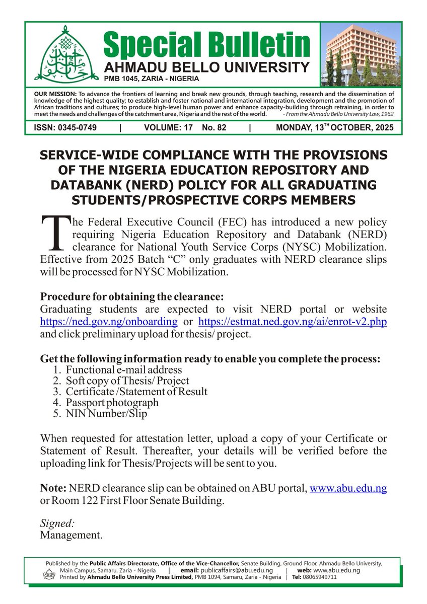 Directorate of University Advancement, ABU Zaria tweet media