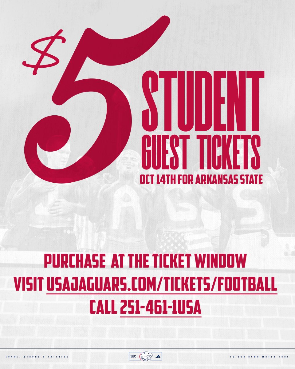 📣 Bring a friend &amp; bring the noise. 📣

Student guest tickets are just $5 for tomorrow night’s game at The Whit. ‼️👇

🔗 usajaguars.com/tickets/footba…

#LSF
