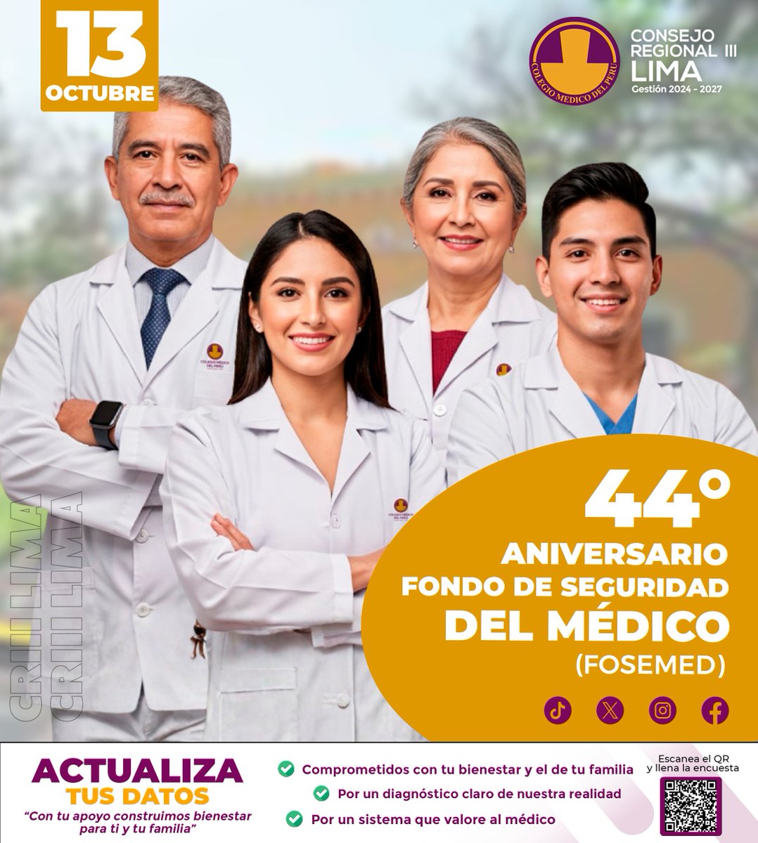 📷#EFEMÉRIDES |
Desde su creación, FOSEMED ha trabajado por el bienestar de los colegiados hábiles, fortaleciendo la solidaridad profesional con programas de ayuda social y beneficios concretos.

📷Conoce más de FOSEMED aquí: cmp.org.pe/fosemed/