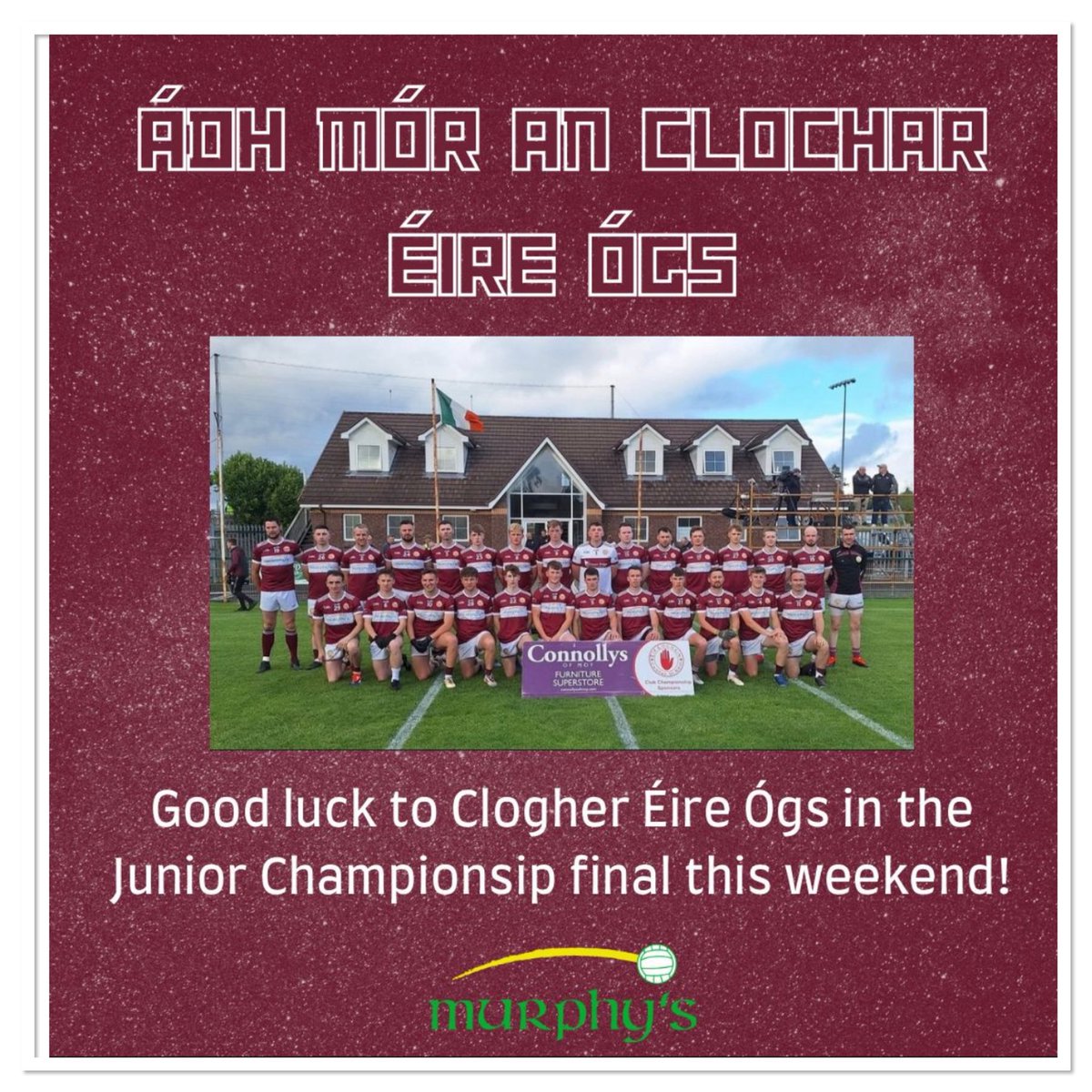 Good luck to Clogher Eire Ogs in the Junior Championship Final, this will be a massive test against a strong Drumragh side. We’re proud to stand behind the team as sponsors this season — best of luck to all the players, coaches, and supporters! 🇶🇦 #Clogher #ProudSponsors #murphys