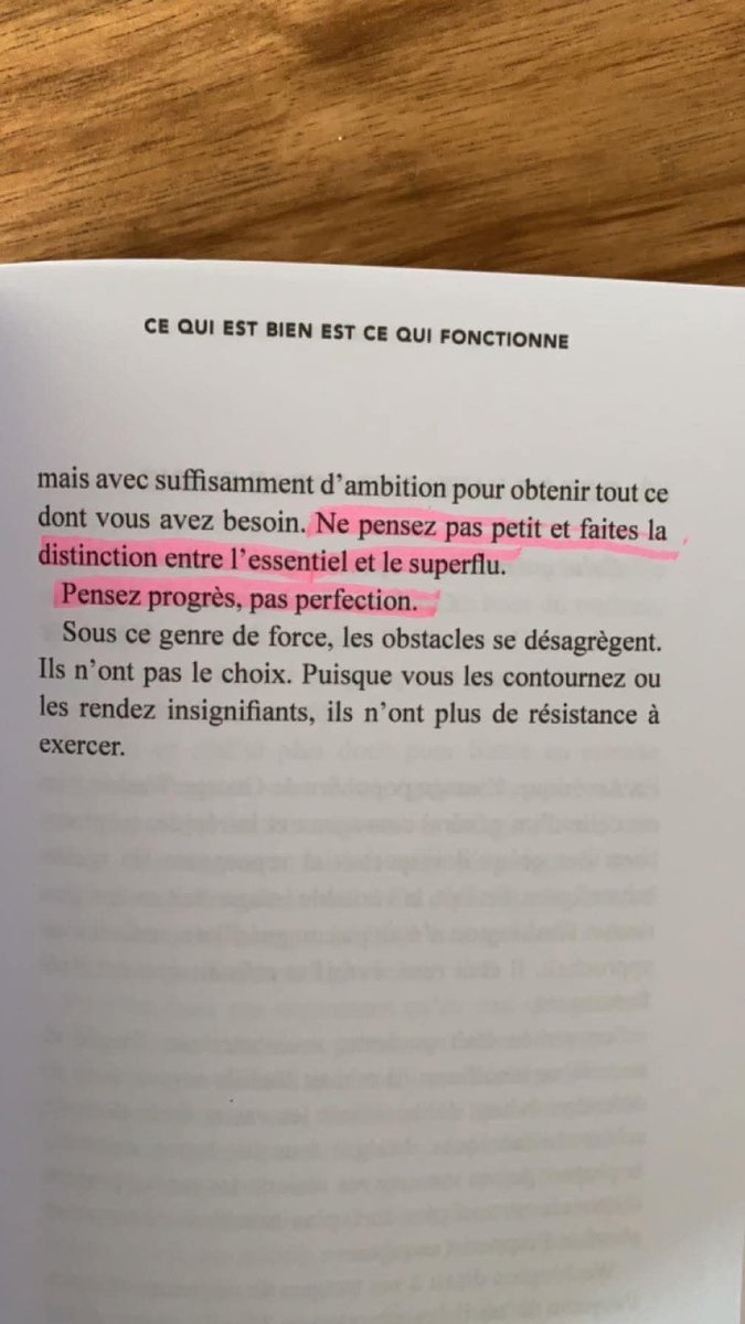Ne pensez pas petit et faites la distinction entre l'essentiel et le superflu. Pensez progrès, pas perfection.
Sous ce genre de force, les obstacles se désagrègent. Ils n'ont pas le choix. Puisque vous les contournez ou les rendez insignifiants, ils n'ont plus de résistance à